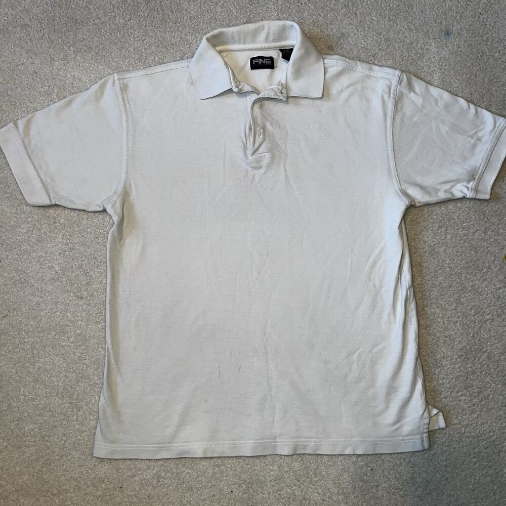 Ping Golf Polo Shirt Short Sleeve Men’s White Medium Solid Cotton Sport Collar
